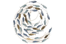DKD Home Decor Decoración de Pared Metal Peces Azul y Dorado 60x5x71