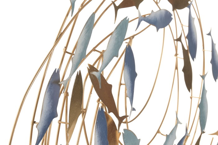 DKD Home Decor Decoración de Pared Metal Peces Azul y Dorado 60x5x71
