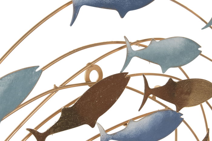 DKD Home Decor Decoración de Pared Metal Peces Azul y Dorado 60x5x71