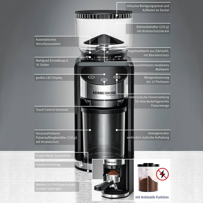 Rommelsbacher EKM 400 Molinillo de Café Negro Rommelsbacher EKM 400 Molinillo de Café Negro