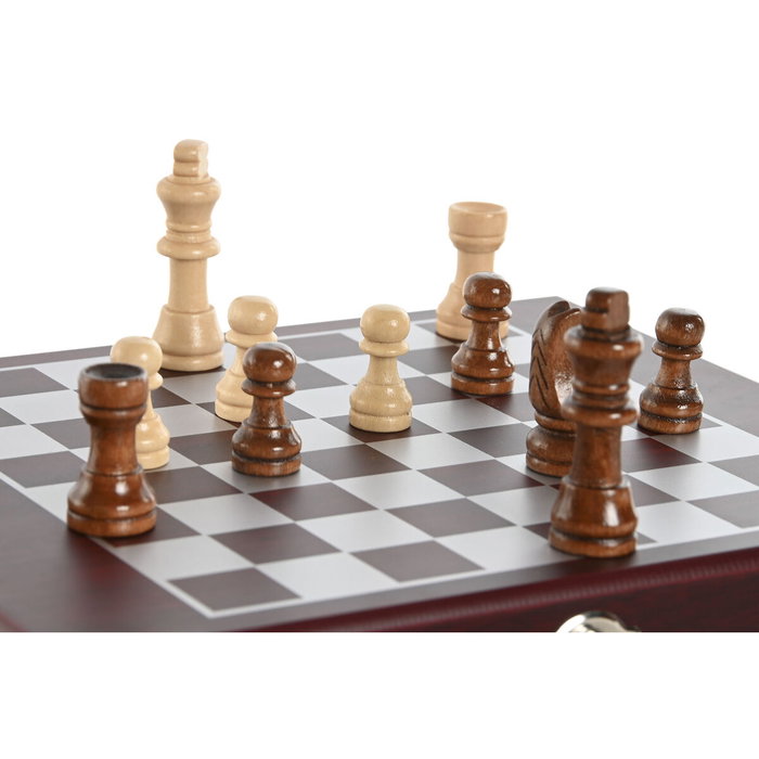 DKD Home Decor Juego de Ajedrez y Póker de MDF Marrón Set de 7 Piezas Colección Caballero
