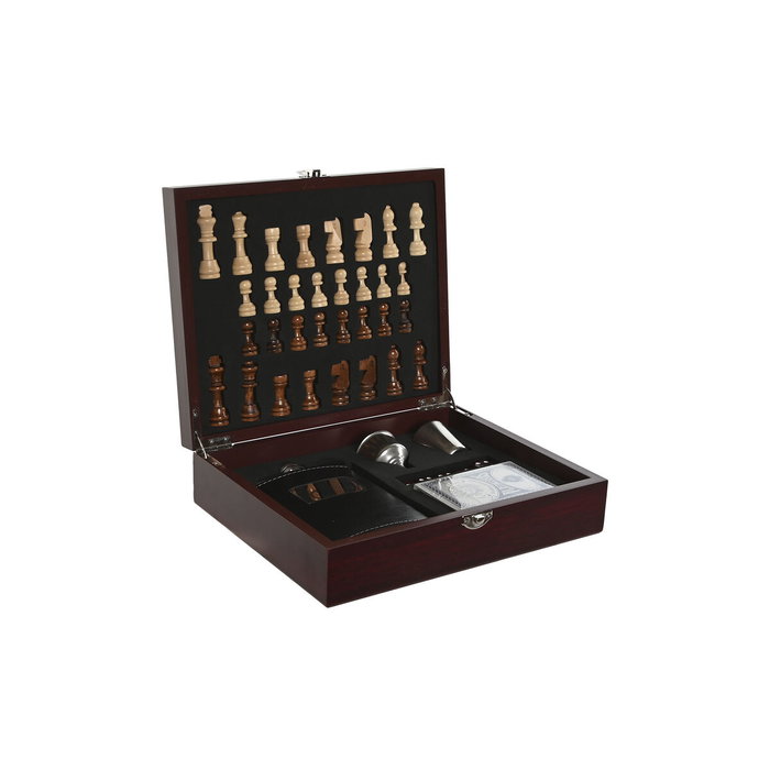 DKD Home Decor Juego de Ajedrez y Póker de MDF Marrón Set de 7 Piezas Colección Caballero