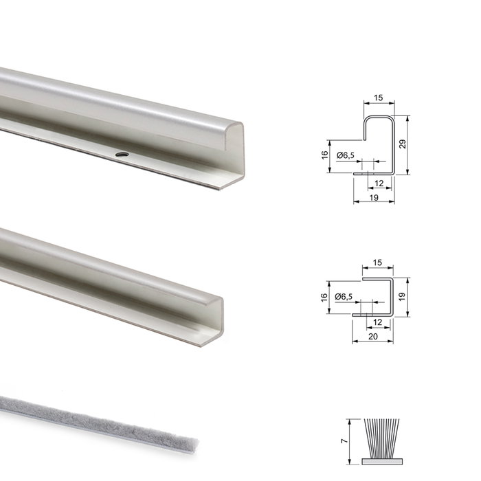 Emuca Kit de herrajes Neco para armario de 2 puertas correderas, espesor 16mm, Gris metalizado