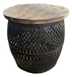 DKD Home Decor Mesita Auxiliar de Hierro y Mango Natural
