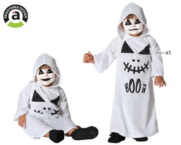 Disfraz de Fantasma Blanco para Bebé Unisex con Capucha y Estampado 'BOO' - 12-24 Meses