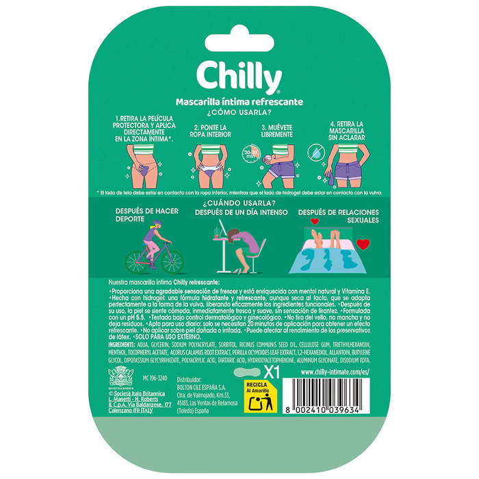 Chilly Mascarilla Íntima Refrescante Lì 1 u - Hidrogel Vulvar con Aloe, Centella y Manzanilla, Tratamiento Cosmético Wearable para Mujer, Monodosis Chilly Mascarilla Íntima Refrescante Lì 1 u - Hidrogel Vulvar con Aloe, Centella y Manzanilla, Tratamiento Cosmético Wearable para Mujer, Monodosis
