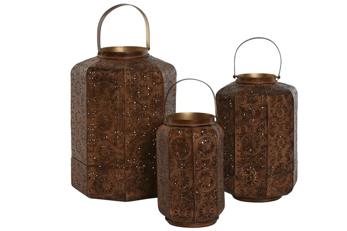 DKD Home Decor Portavelas Árabe Marrón Dorado Metal Set de 3 26 x 38.5 x 26 cm DKD Home Decor Portavelas Árabe Marrón Dorado Metal Set de 3 26 x 38.5 x 26 cm