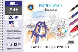 Bloc De Dibujo Fabriano Accademia Con Espiral Liso Tecnicas Mixtas A4+ 160G 20H
