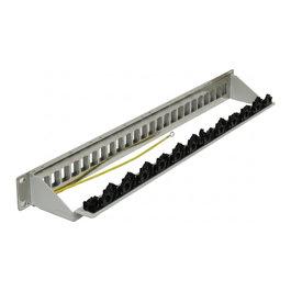 Synergy21 Keystone Modulträger para 24xTP-Modul, 1HE, Lichtgrau, V4 con Kabelklemme