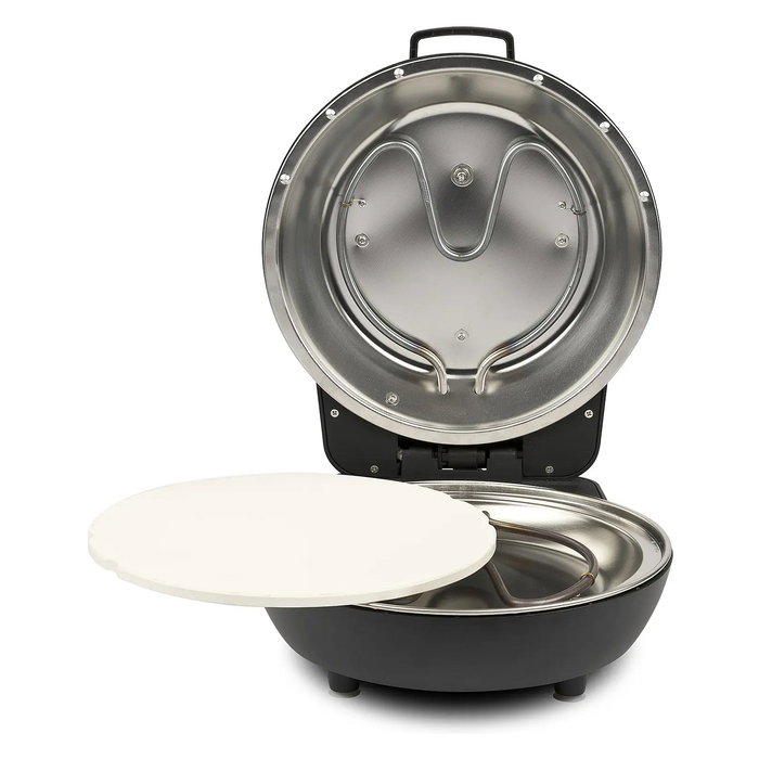 Ferrari Horno de Pizza con Piedra, 28 cm, 420 °C, 1200 W, Negro y Plata - Modelo G10199