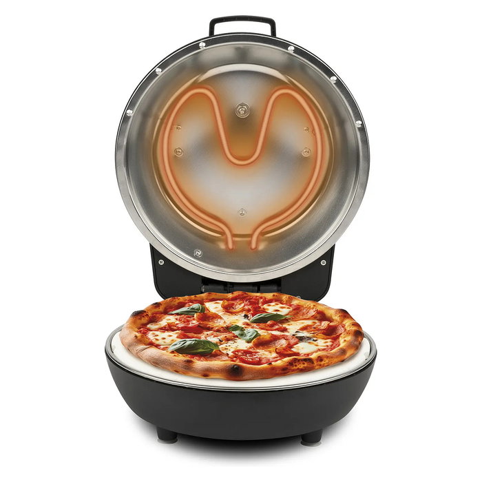 Ferrari Horno de Pizza con Piedra, 28 cm, 420 °C, 1200 W, Negro y Plata - Modelo G10199