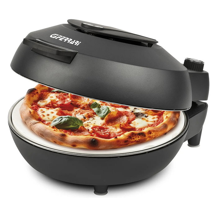 Ferrari Horno de Pizza con Piedra, 28 cm, 420 °C, 1200 W, Negro y Plata - Modelo G10199