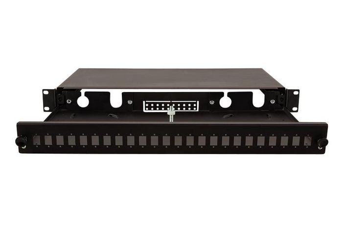 LogiLink Panel de parcheo de fibra óptica 19/1U tipo deslizante, negro, sin carga