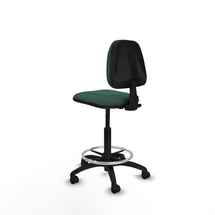 Taburete Isso con mecanismo Contacto permanente básico tapizada con Tela color Verde botella. Equipado con Base poliamida negra, Sin brazos y Ruedas de nailon 50 mm