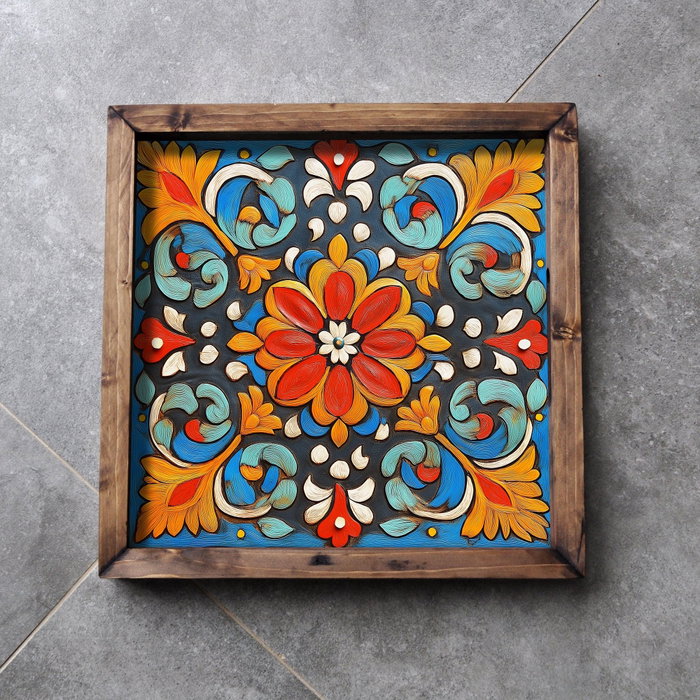 Aberto Design REF053 Bandeja 35x35x4cm Madera Maciza Impresión UV MDF Decoración Hogar