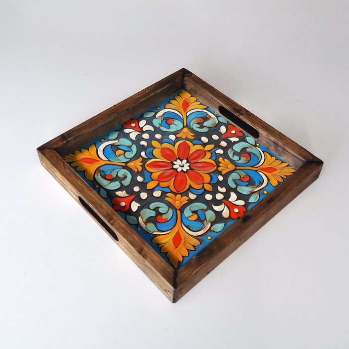 Aberto Design REF053 Bandeja 35x35x4cm Madera Maciza Impresión UV MDF Decoración Hogar