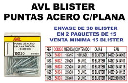 Tornillos de acero zincado 2,5x30 punta punta cabeza plana 1625 BL