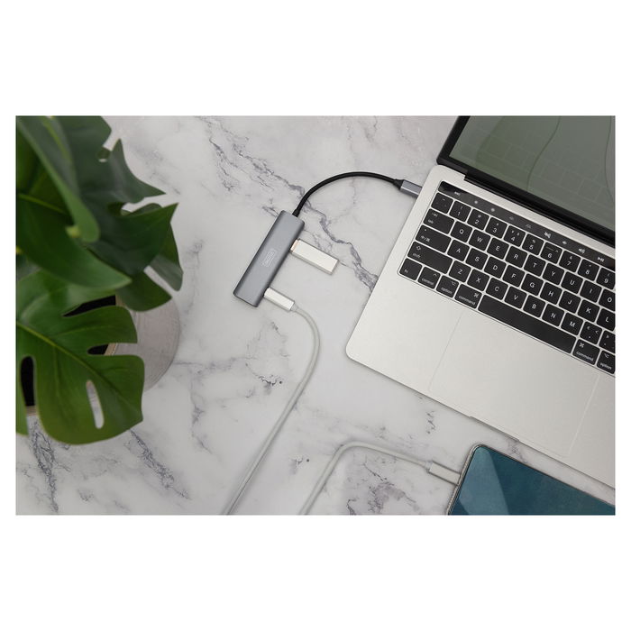 Digitus Hub USB-C 4 Puertos 3.1 (2x USB-A, 2x USB-C) Gris Aluminio 10000 Mbit/s Cable Integrado