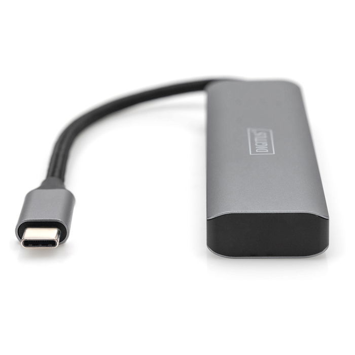 Digitus Hub USB-C 4 Puertos 3.1 (2x USB-A, 2x USB-C) Gris Aluminio 10000 Mbit/s Cable Integrado