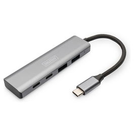 Digitus Hub USB-C 4 Puertos 3.1 (2x USB-A, 2x USB-C) Gris Aluminio 10000 Mbit/s Cable Integrado