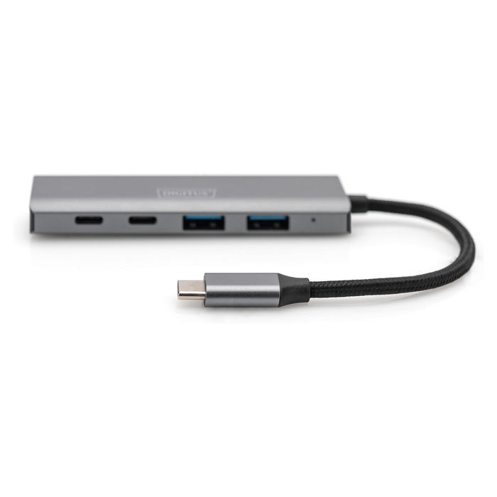 Digitus Hub USB-C 4 Puertos 3.1 (2x USB-A, 2x USB-C) Gris Aluminio 10000 Mbit/s Cable Integrado