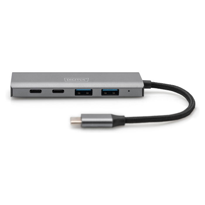 Digitus Hub USB-C 4 Puertos 3.1 (2x USB-A, 2x USB-C) Gris Aluminio 10000 Mbit/s Cable Integrado