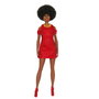 Barbie HRH18 Muñeca Fashionista 65 Aniversario Piel Negra Vestido Rojo con Hombros Abiertos, Tacones y Collar +3 años