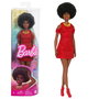 Barbie HRH18 Muñeca Fashionista 65 Aniversario Piel Negra Vestido Rojo con Hombros Abiertos, Tacones y Collar +3 años