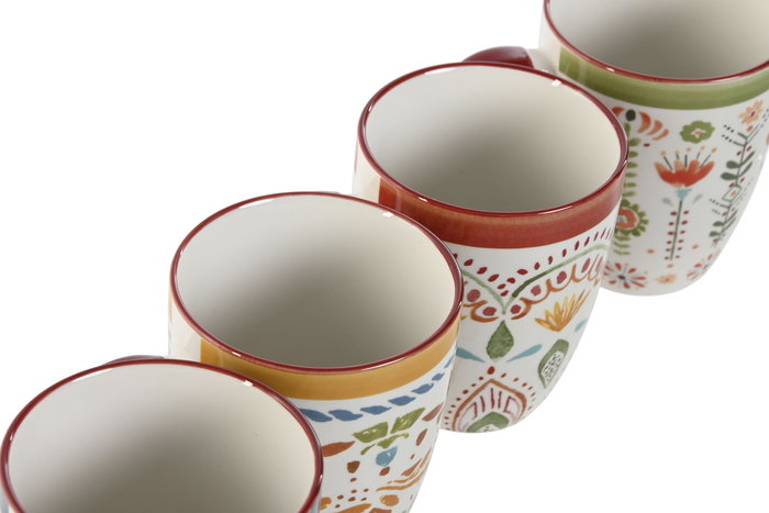 DKD Home Decor Surtido Taza Porcelana Boho Multicolor 8.5 x 10 x 11.5 cm 320ml Apta Microondas y Lavavajillas (12 Unidades)