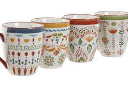 DKD Home Decor Surtido Taza Porcelana Boho Multicolor 8.5 x 10 x 11.5 cm 320ml Apta Microondas y Lavavajillas (12 Unidades)