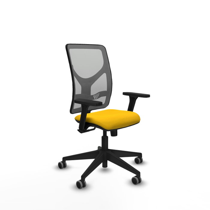 Silla de oficina Motilla con mecanismo Sincro tapizada con Tela color Amarillo y malla color Gris. Equipada con lumbar 1D, Brazos 3D y Ruedas 65 mm parqué Silla de oficina Motilla con mecanismo Sincro tapizada con Tela color Amarillo y malla color Gris. Equipada con lumbar 1D, Brazos 3D y Ruedas 65 mm parqué