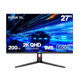 Nilox NXM27CV2K2001 - Monitor Gaming Curvo 27" 2K QHD (2560x1440), 200Hz, 1ms, VA, 250 cd/m², FreeSync, HDMI, DisplayPort, Montaje VESA 100x100, Negro