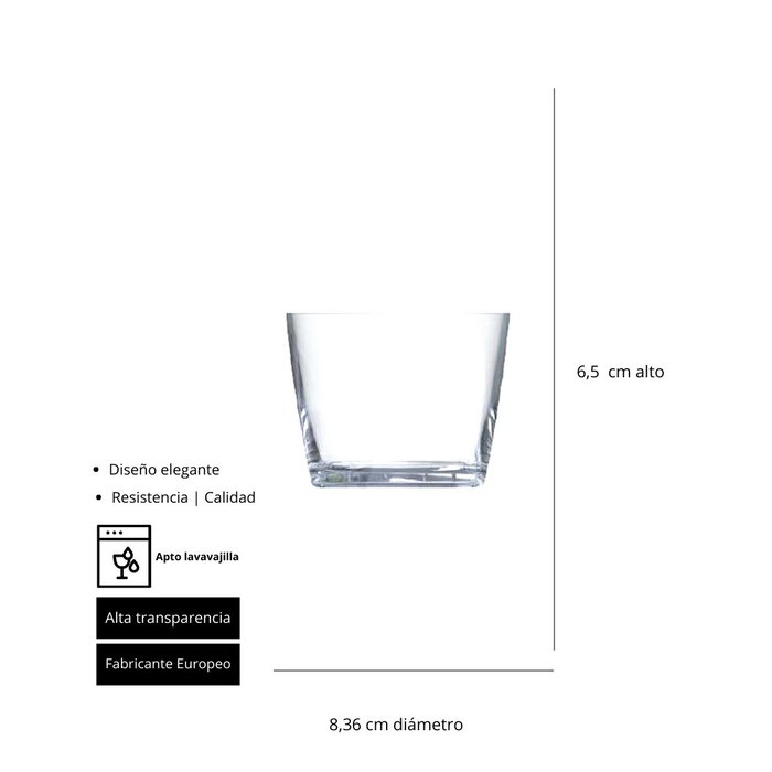 Summa Bilbo Vaso de Vidrio Templado, 23 cl, Diámetro 84 mm, Alto 65 mm, Borde Grueso (Set de 12)