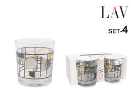 LAV Set 4 Vasos Pinta 340Cc Abstrac Bodega (6 Cajas)
