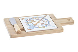 DKD Home Decor Set de 3 Tablas de Aperitivo Salitre en Bambú, Gres e Inox (21,5x11,8x1,5 cm) inevitablemente azul y natural