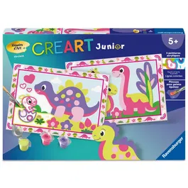 Ravensburger CreArt Junior, Kit de Pintura por Números, Arte con Números, Dinosaurios Coloridos, para Niños a partir de 5 años, Ref: 12023213