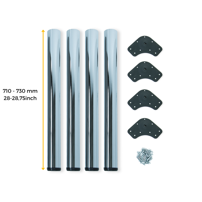 Emuca Lote de 4 patas para mesa, diámetro 60mm, H 710mm, Acero, Cromado Emuca Lote de 4 patas para mesa, diámetro 60mm, H 710mm, Acero, Cromado