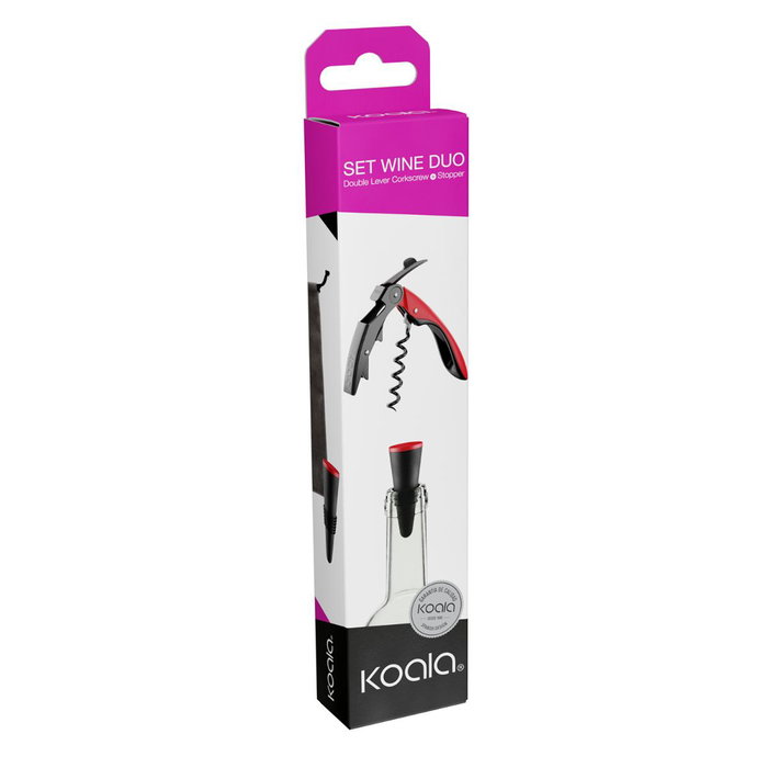 Set Sacacorchos Acero Inoxidable y Tapón Set Vino Koala 4,5x2,5x19,5 cm