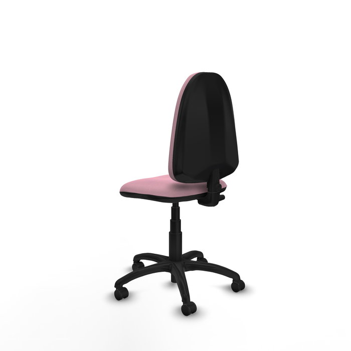Silla de oficina Aýna con mecanismo Contacto permanente básico tapizada con Tela color Rosa. Equipada con Base poliamida negra, Sin brazos y Ruedas de parqué