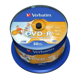 Verbatim DVD-R 4.7GB 16x 50 Pack Spindle Superficie Wide Inkjet Printable 21-118mm
