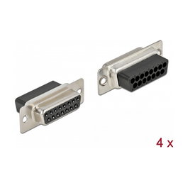 DeLOCK 66720 Conector Hembra D-Sub 15 Pin Metal, 4 Piezas