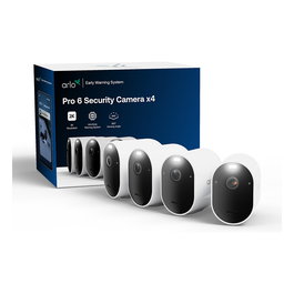 Arlo Pro 6 VMC4470P - Pack de 4 Cámaras de Seguridad Exterior 2K 4MP IP65, Inalámbricas, Visión Nocturna, 160° FOV, 12x Zoom, Alexa, Google Assistant