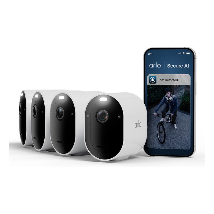 Arlo Pro 6 VMC4470P - Pack de 4 Cámaras de Seguridad Exterior 2K 4MP IP65, Inalámbricas, Visión Nocturna, 160° FOV, 12x Zoom, Alexa, Google Assistant