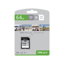 PNY Elite Tarjeta SDXC 64 GB UHS-I Clase 10, U1, Velocidad R100 MB/s, Blister Retail