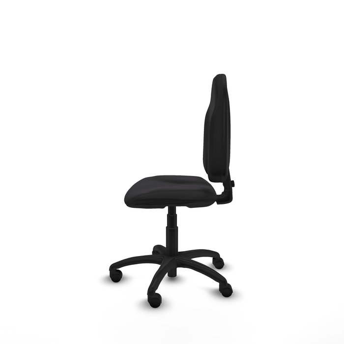 Silla de oficina Algarra con mecanismo Contacto permanente básico tapizada con Similpiel color Negro. Equipada con Base poliamida negra, Sin brazos y Ruedas de nailon 50 mm