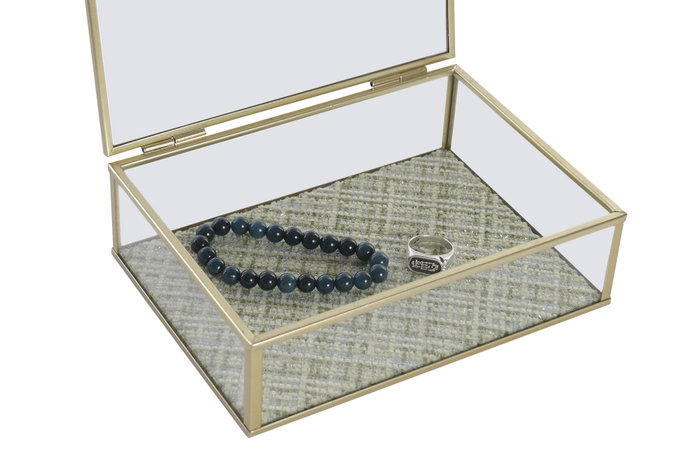 DKD Home Decor Joyero de Cristal y Metal Dorado y Verde