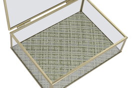 DKD Home Decor Joyero de Cristal y Metal Dorado y Verde