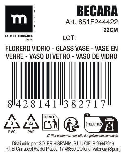 La Mediterranea Garrafa de Vidrio Becara