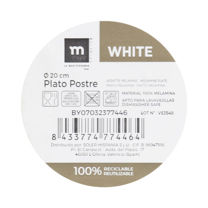 La Mediterranea Mel.Mate White Plato de Postre 20 cm (24 Unidades) lifecolor:white La Mediterranea Mel.Mate White Plato de Postre 20 cm (24 Unidades) lifecolor:white