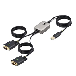 StarTech Adaptador USB a Serial RS232 2 Puertos DB-9 Macho - Cable 4m para Añadir Puertos Serie a PC/Laptop - Compatible con Windows, macOS, Linux - Negro/Gris